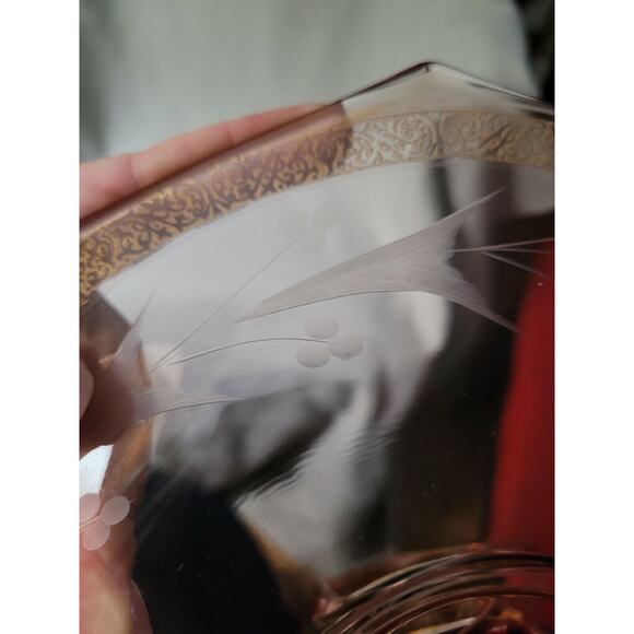 Vintage Jeannette Rose Pink Depression Glass Canapé Tray Tid Bit Dish Etched - Picture 6 of 9